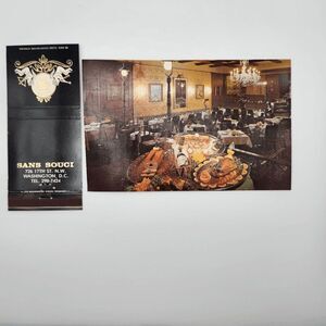 Vintage Postcard Matchbook Sans Souci Restaurant Washington D.C. 1970s Ephemera